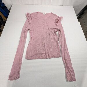 Madewell Women's XL Ribbed Long Sleeve Blouse Pink Ribbed Flutter Shoulders